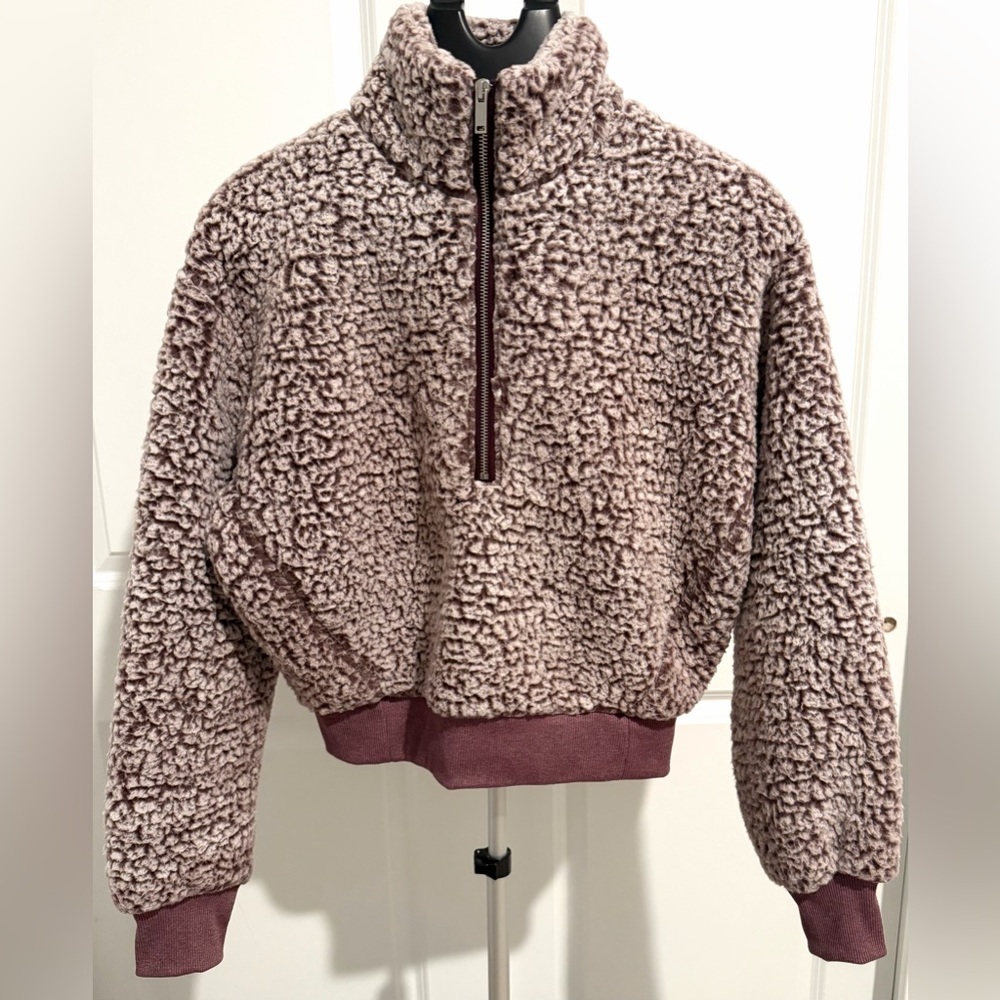 Express Sherpa Fleece Quarter Zip Pullover Cropped Cozy Jacket Small